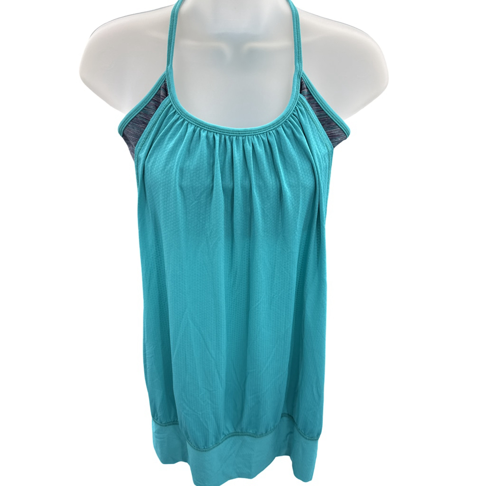 Lululemon No Limits Yoga Tank Top Size 4 Smal Built-In Bra Racerback Teal Blue‎